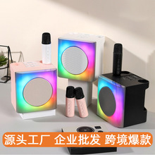 便携K歌小音响功放一体机双麦克风户外家庭小型跨境蓝牙音箱批发