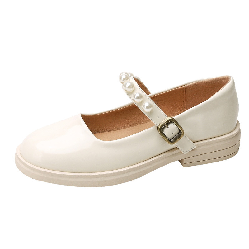 Leather soft sole breathable and comfortable JK Japanese platform small leather shoes small round toe buckle pearl versatile slim shoes
