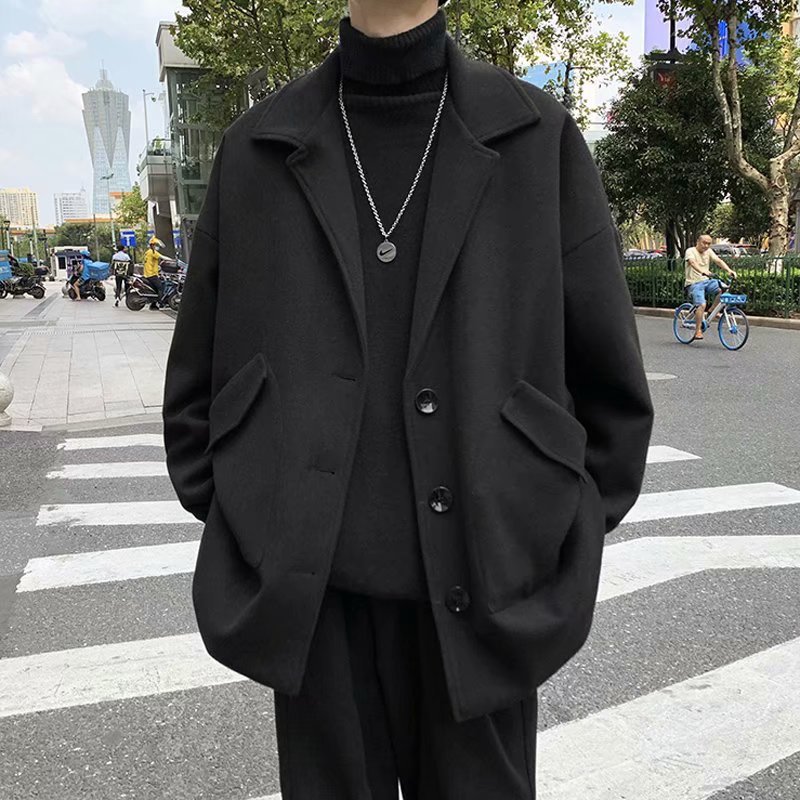 Otoño e Invierno abrigo de lana de los hombres de Hong Kong estilo de moda casual abrigo coreano estilo suelto Ruan Shuai nueva gabardina de longitud media