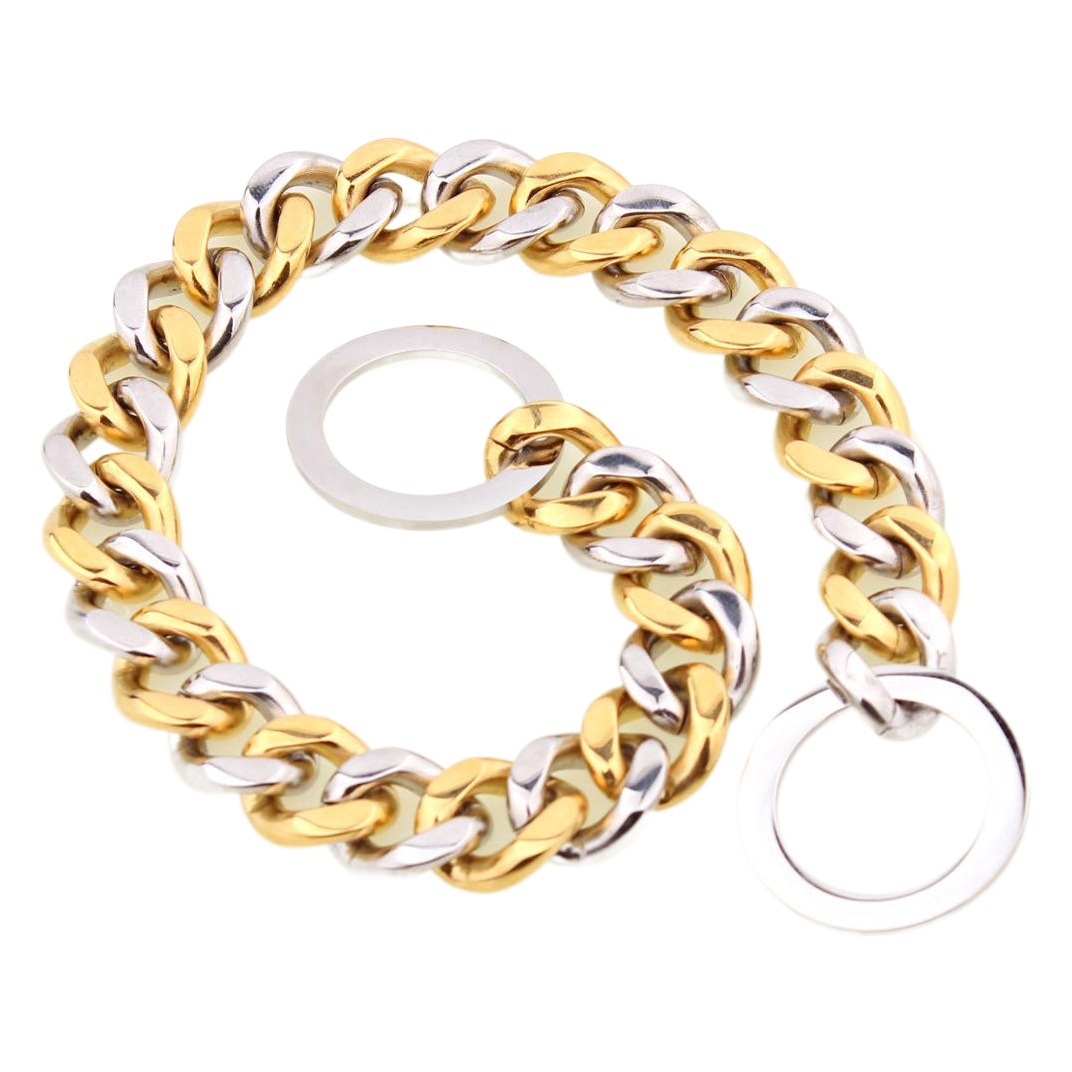15mm Amazon eBay de acero de titanio de acero inoxidable de oro Pitbull mascota perro grande cadena collar de cadena de mascotas