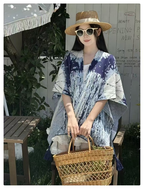 新款波西米亚民族风披肩欧美时尚加厚仿羊绒斗篷两用几何流苏围巾|undefined