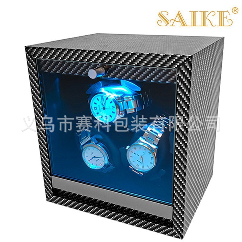 碳纤纹立式3表位自动摇表器上链表盒三表家用电动马达盒智能静音