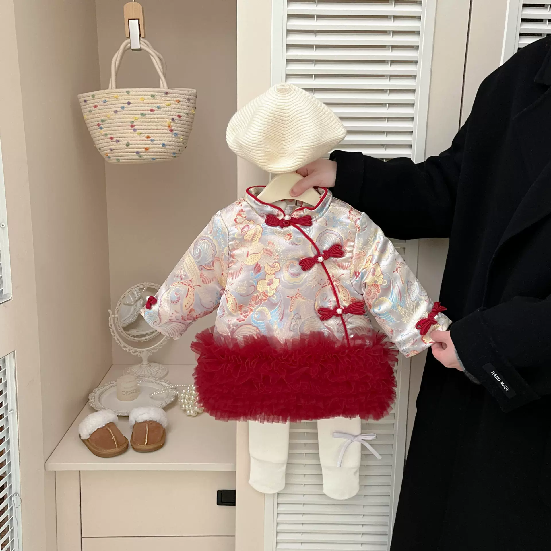 女童新年旗袍连衣裙冬装宝宝中国风连衣裙夹棉加厚周岁礼服拜年服