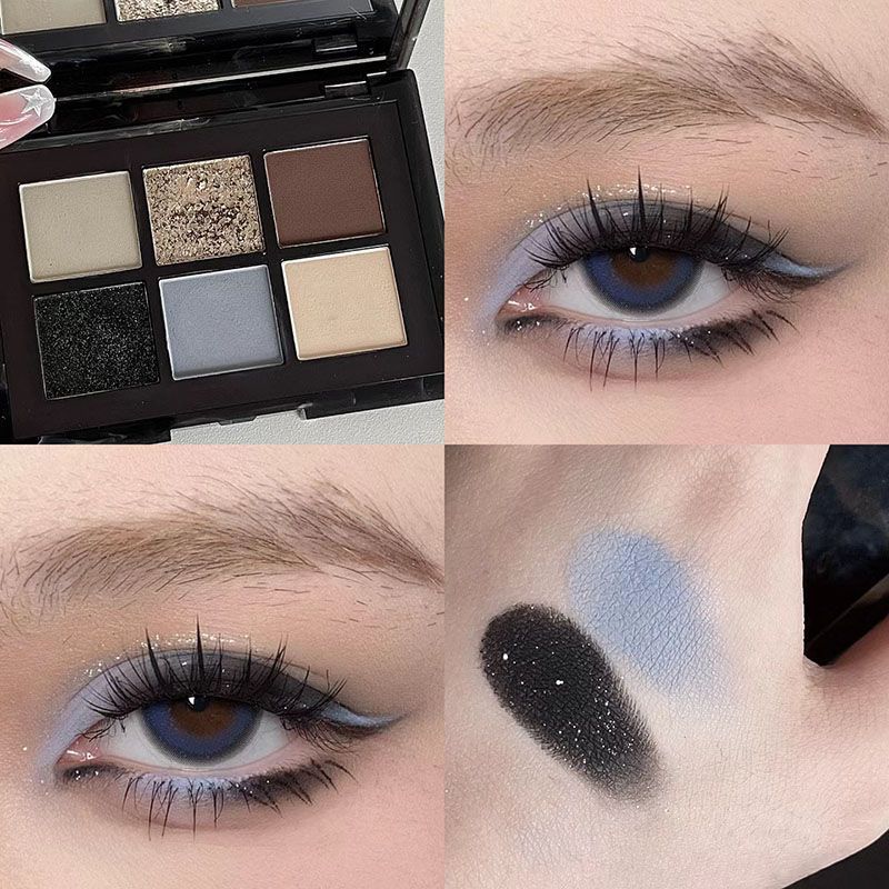 ¡Hermana fría y cansada del mundo! Black Sea Sombra de ojos de seis colores con cuentas mate, negro y azul truncado pequeño plato integral ahumado