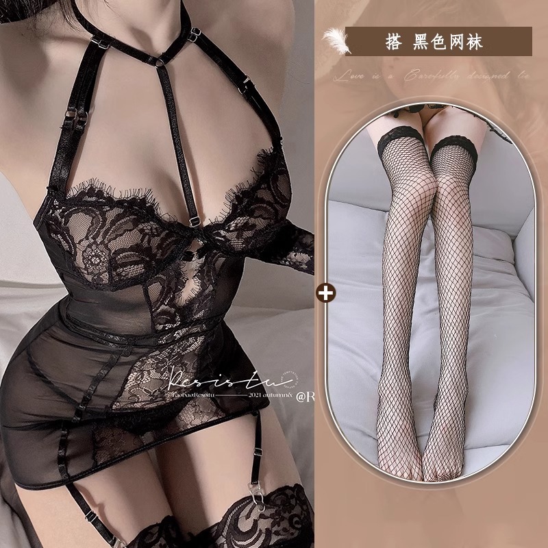 블랙 + 블랙 망사 스타킹