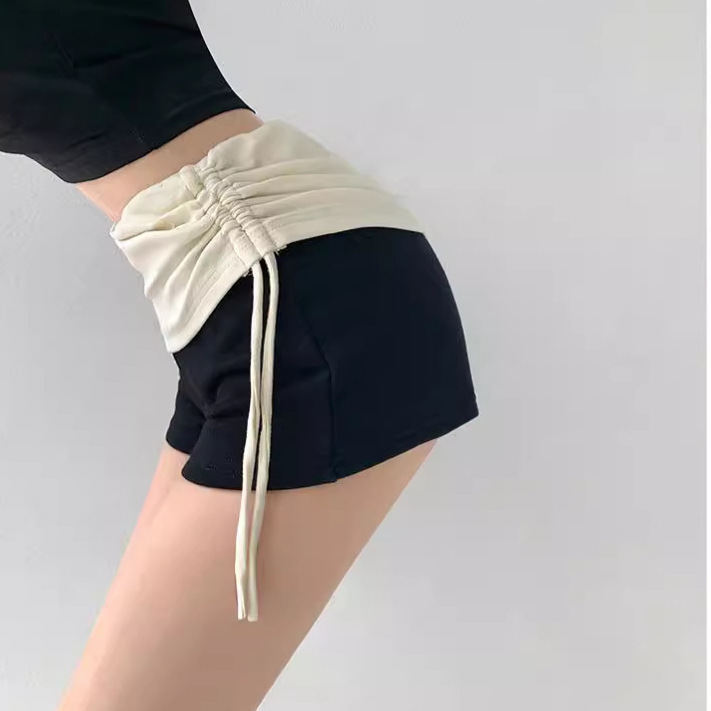 Classic Contrast Color Pure Desire Pleated Low Waist Hot Pants Women's Spring and Summer Slim Stretch Hip Long Leg Sexy Hot Girl Shorts Classic Contrast Color Pure Desire Pleated Low Waist Hot Pants Women's Spring and Summer Slim Stretch Hip Long Leg Sexy Hot Girl Shorts