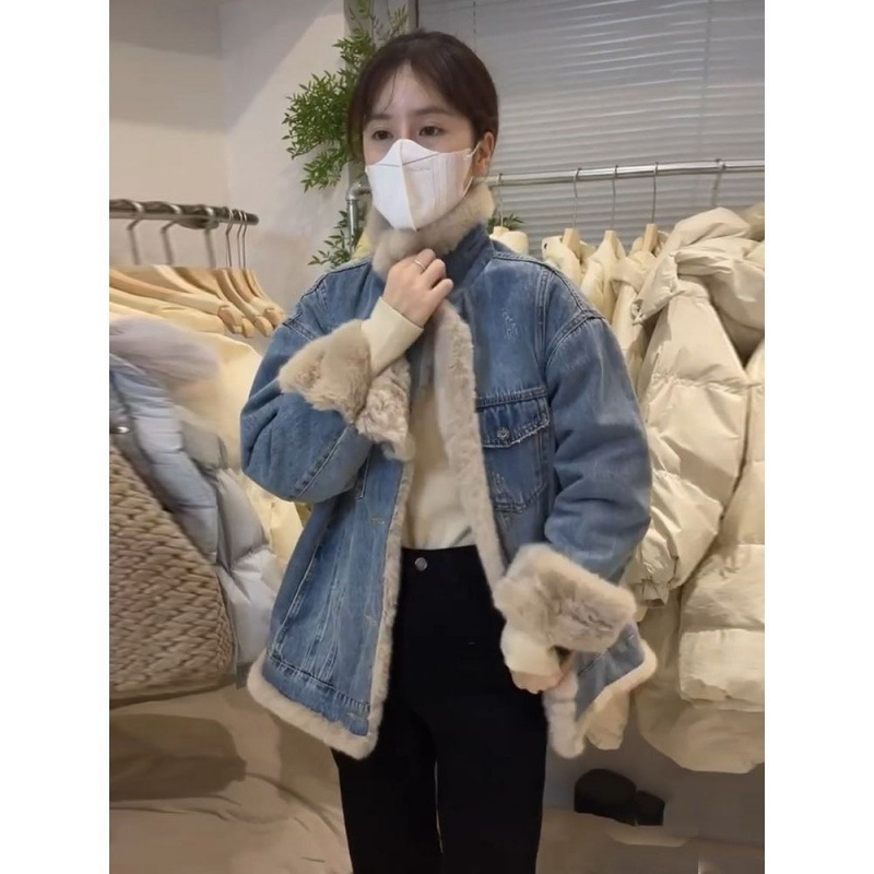 牛仔加绒外套女冬欧洲站2025年新款宽松加厚保暖羊羔毛绒夹克棉衣