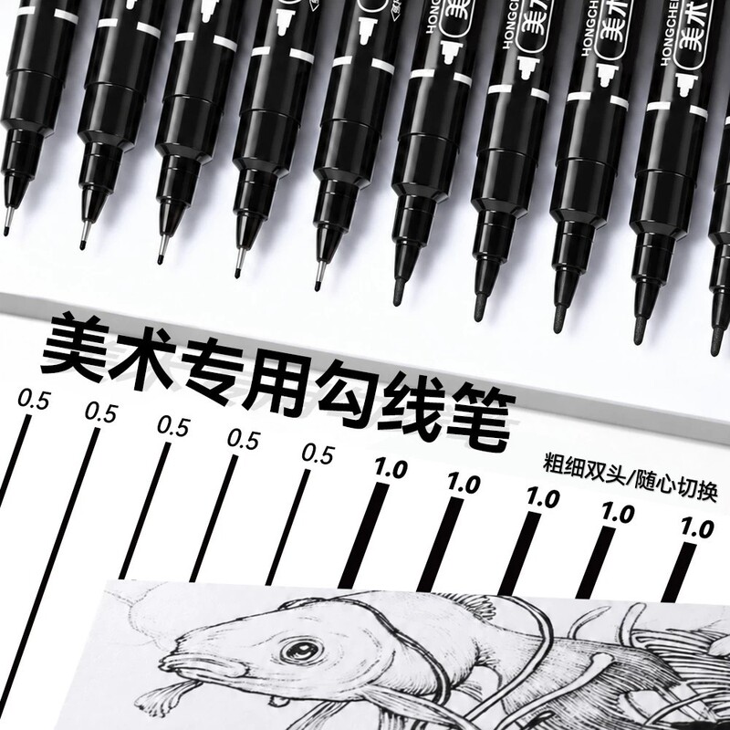 Dual-tip water-based outlining pen, art-specific, for elementary school students and children, oil-based marker pen, black marker, for kindergarten