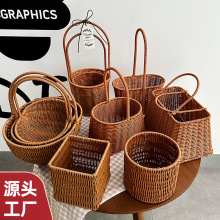 仿藤手提花篮插花diy塑料手工编织篮伴手礼收纳小花篮藤编篮批发