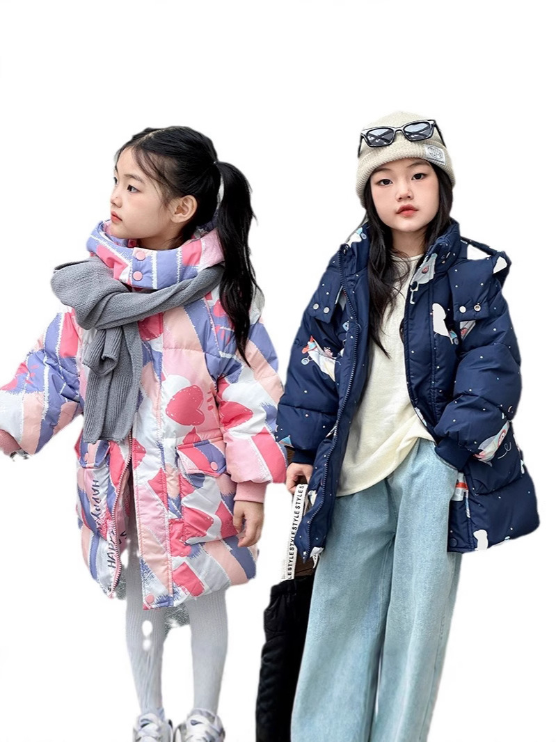 Ropa de invierno de longitud media estampada para niños, ropa de abrigo para niñas y niños