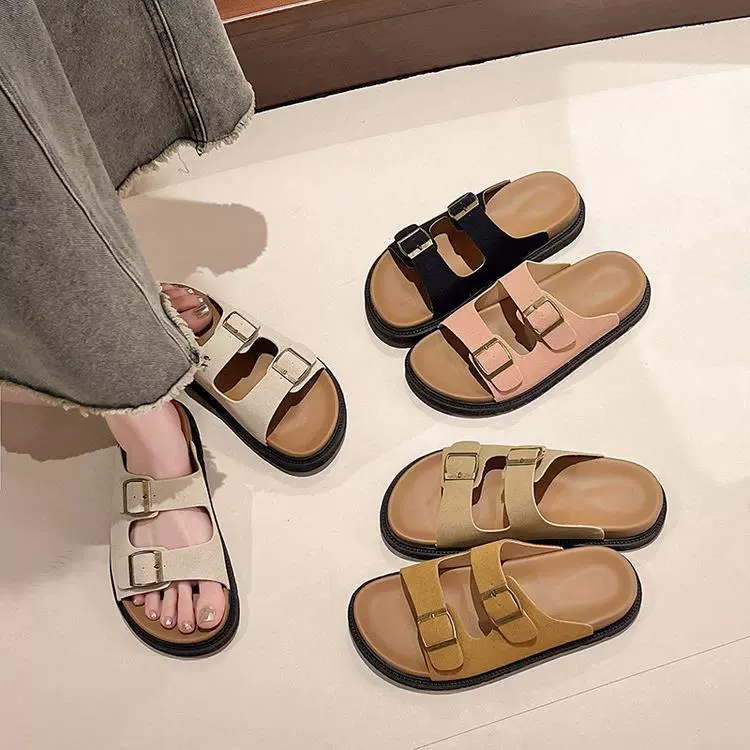 Виноградная мама те же тапочки, летние новые плоские слова с квадратной пряжкой и толстым дном