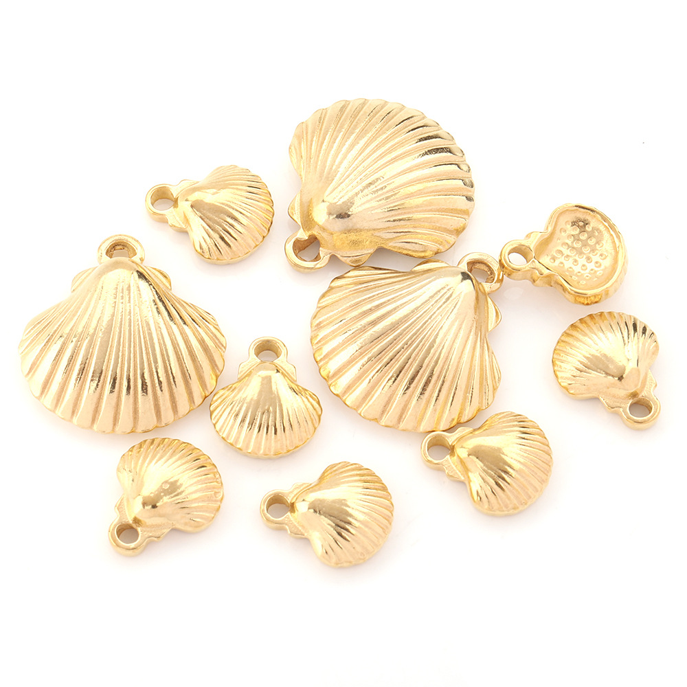Shell Pattern All Seasons Season Plating Design 10 PCS/Package 12.5mm 20.5mm 304 Stainless Steel 18K Gold Plated Shell Pendant Pendant