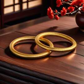 欧美传承沙金合金古法素圈戒指情侣款磨砂指环仿黄金光面实心圆圈