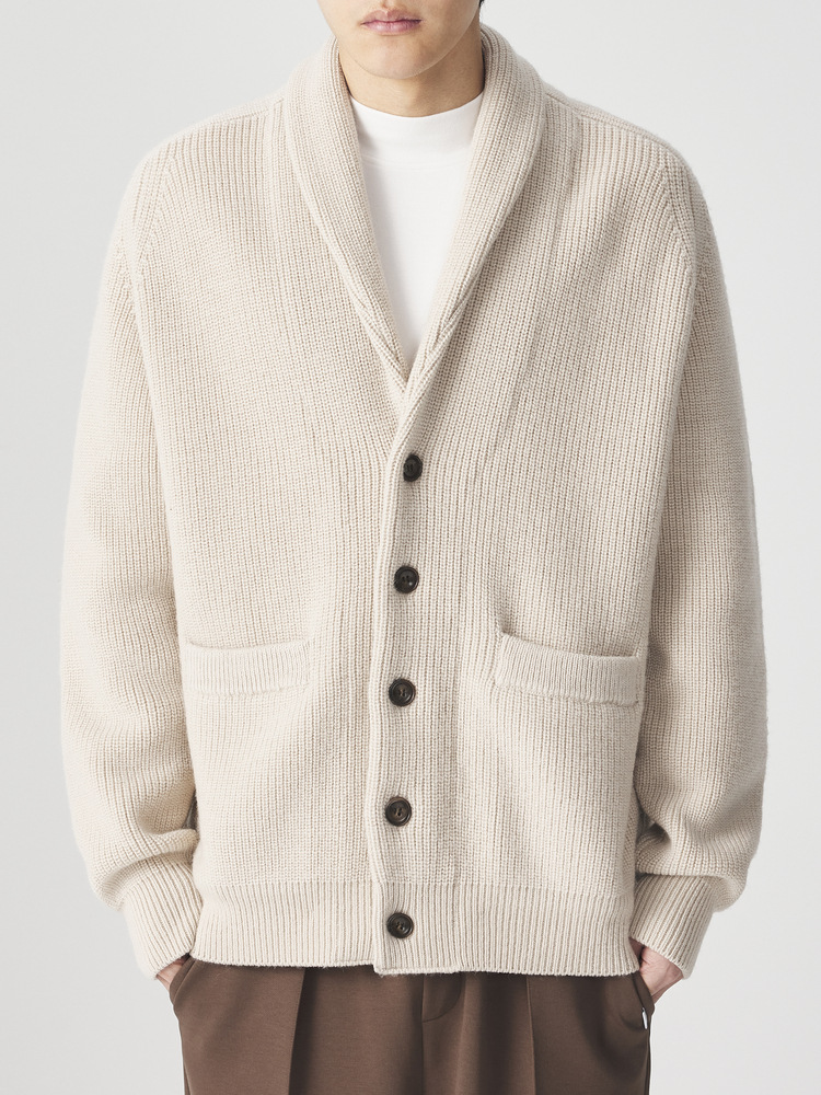 Áo khoác dệt kim len Merino nam tay raglan cổ lọ — Màu be