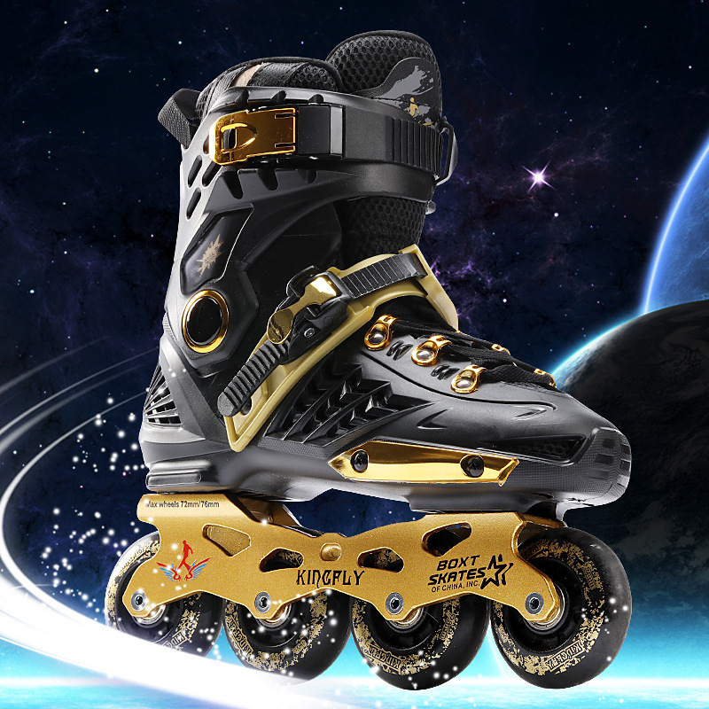 Adult in-line roller skates men's and women's roller skates black gold skates wholesale flat flower single row roller skates beginner