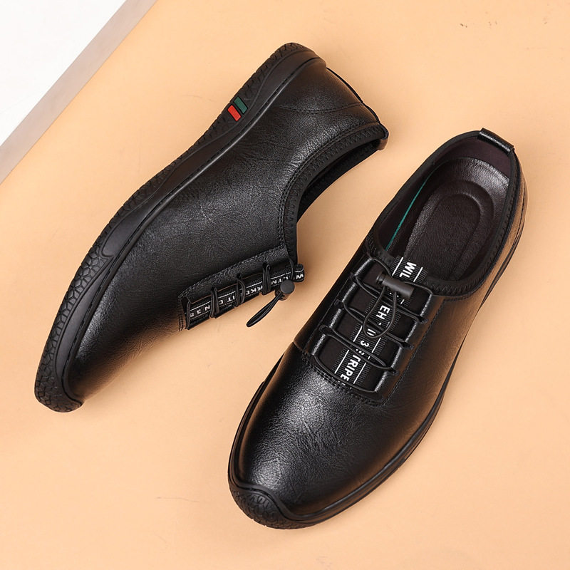 Giày da nam công sở cổ thấp gót thấp 1-3 cm, da mềm xỏ chân, đế cao su chống trượt — Màu xám 23559, Màu đen 23559