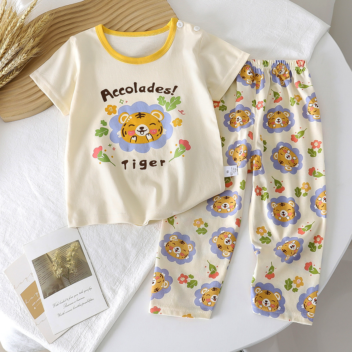 Traje de manga corta para niños, verano nuevo estilo, pijamas de algodón para niños, ropa de aire acondicionado para bebés para niñas, ropa de verano para niños image 15