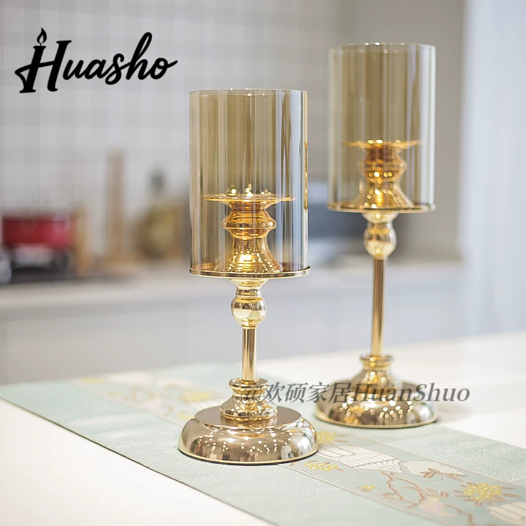 Европейский стиль подсвечник (Huasho) стеклянный hurricane, отделка под золото, малый/средний/крупный