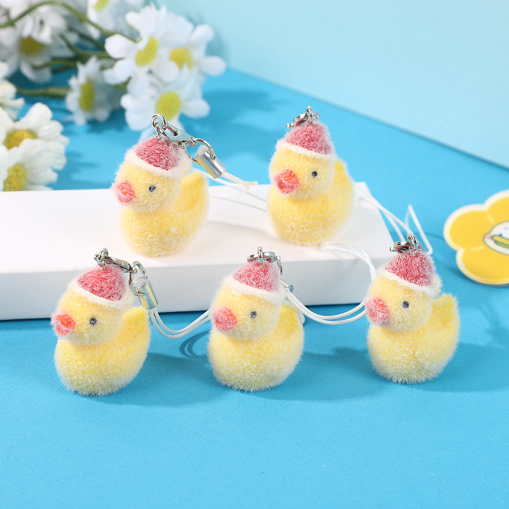 Cross-Border Resin Flocking Christmas Mini Duck Pendant Keychain Accessories DIY Mobile Phone Chain Luggage Pendant Material