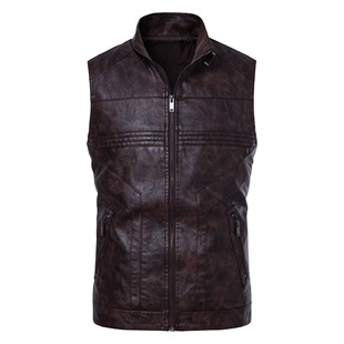 Cross-Border New Stand-Up Collar Men's Leather Jacket Casual Men's Vest Motorcycle Clothing Racing Suit Motorcycle Suit