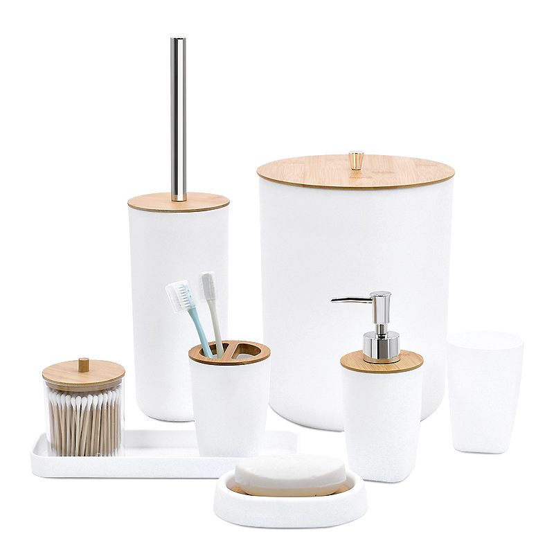 Set de accesorios de baño completo, con bandeja, dispensador, vaso y soporte para cepillos, ideal para lavabo moderno