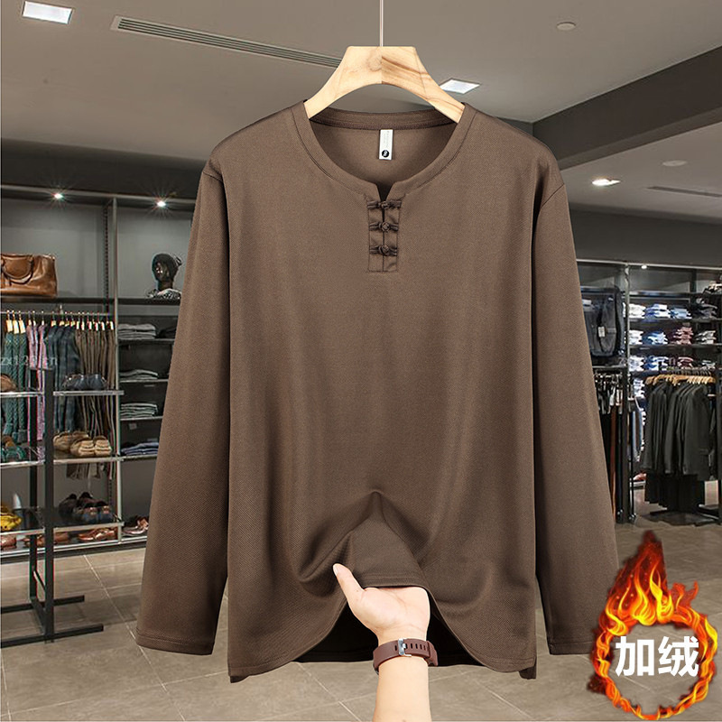 fleece-lined button collar men's 300kg loose long sleeve T-shirt plus fat plus size tide brand tide fat casual sweater
