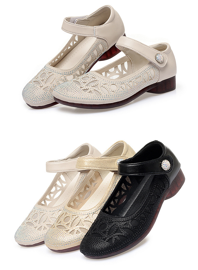 Sandal nữ đế bệt da thật mặt lưới thoáng mát — Màu be chi tiết 18