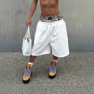 Cross-border American Retro Double Waist Shorts Men's Loose Fashion High Street European and American Fashion Brand Casual Short Sweatpants for Foreign Trade