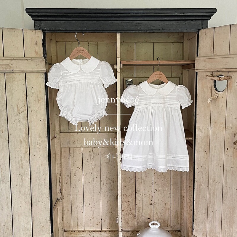 {jennybebe} Summer Baby Girl British Style Doll Collar Climbing Dress Baby Hundred Days Banquet One-Year-Old Dress dress