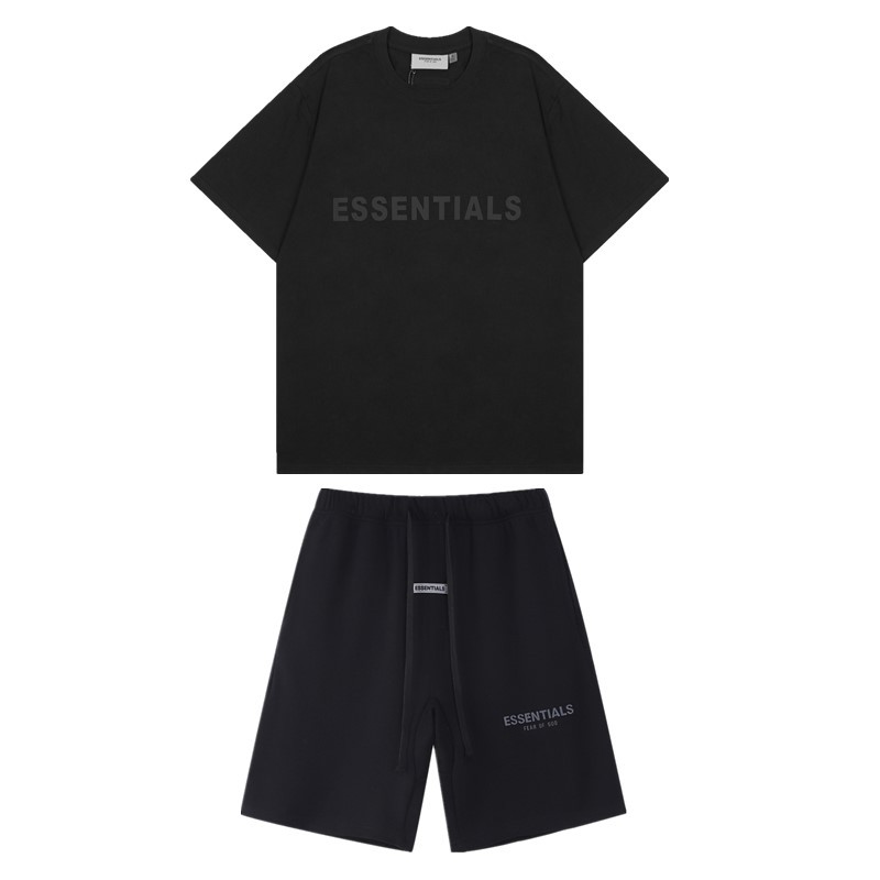 FOG de doble línea ESSENTIALS letras de silicona estéreo flocado de manga corta pantalones cortos deportivos casuales de la calle para hombres y mujeres de moda