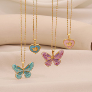 [Ice Meng] retro butterfly pendant necklace fashion angel love stainless steel clavicle chain N1535
