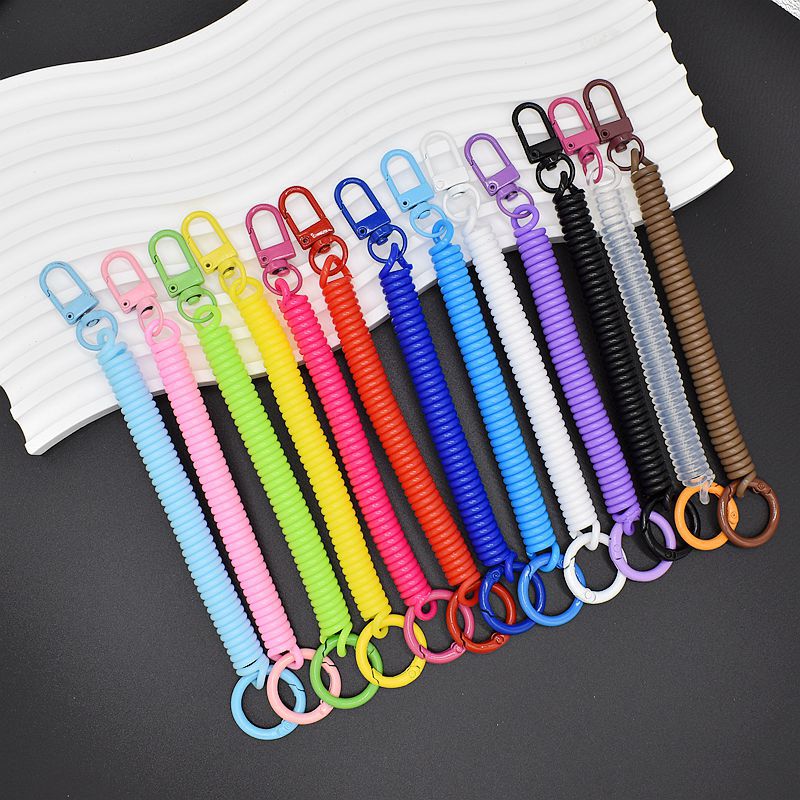 Colorful Alloy Ring Door Buckle Spring Rope Phone Cord Telescopic Elastic Rope Id Card Holder Bag Lanyard Anti-Lost Spring Chain