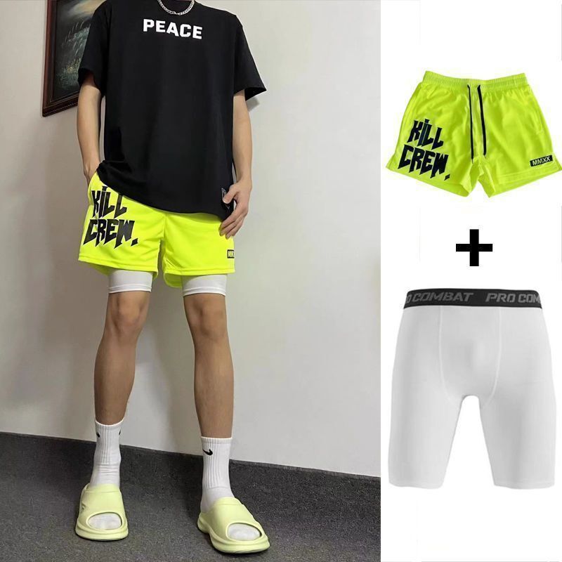 American-Style Knee-Length Sports Lining Shorts Men's Quarter-Length Sports Pants Summer Fitness Running Breathable Quick-Drying Basketball Pants