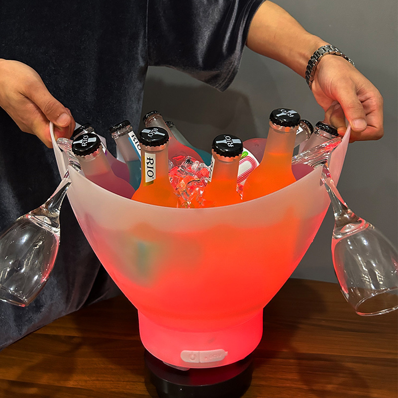 Lingote de material PP Blue music Ice Bucket de gran capacidad LED luminoso KTV Bar hielo portátil comercial