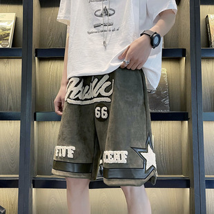 Summer Embroidered Shorts Men's Ins Trendy Brand Hip Hop High Street American Style Retro Personalized Japanese Style Hong Kong Style Pants for Students