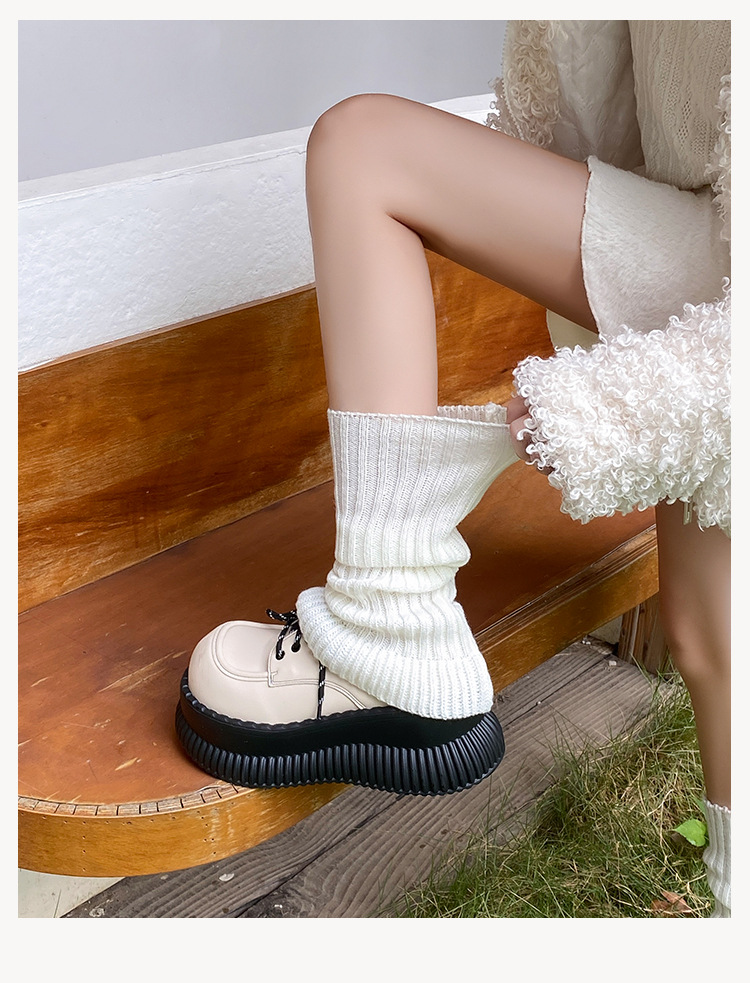 Leg Warmers Cotton Socks Autumn And Winter Solid Color Stacked Socks Vertical Striped Knitted Trumpet Ballet Style Thickened Wool Calf Leg Covers_voghion.com