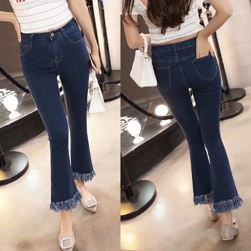 Flared Jeans for Women 2026 Spring/Summer High-Waisted Slimming Cropped Pants Korean Style Slim Fit Tassel Frayed Hem Micro Flared Pants Flared Jeans for Women 2026 Spring/Summer High-Waisted Slimming Cropped Pants Korean Style Slim Fit Tassel Frayed Hem Micro Flared Pants