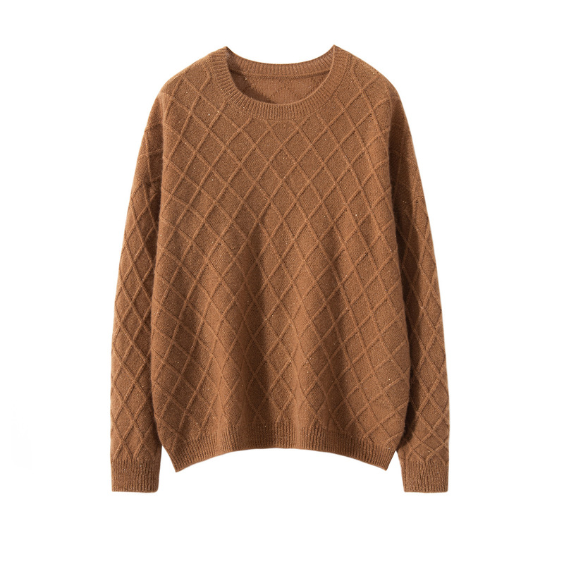 Sequin Diamond Pattern ~ Consinee 100% Pure Cashmere Knitwear for Women, Simple, Loose and Slimming Look Inner Knitwear