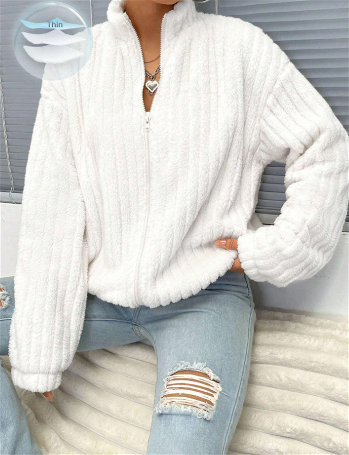 Women’s Plush Fur Cardigan Coat With Stand Collar For Autumn Winter_voghion.com