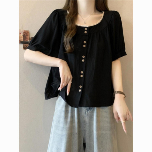 Women's Plus Size Cover Stomach Straight Shoulder Slimming Short Sleeve Shirt Summer Micro Fat mm Versatile Loose Baby Dress Top