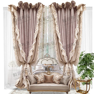 French Palace Style Retro Luxury High-End Curtains Rococo Bedroom Milk Tea Pink European Velvet American Light Luxury