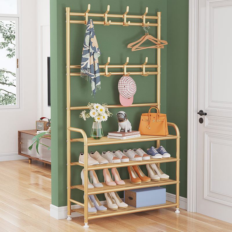 Internet celebrity coat rack, floor-standing shoe cabinet, integrated cabinet, living room hanging clothes rack, light luxury shoe rack, household simple bag rack