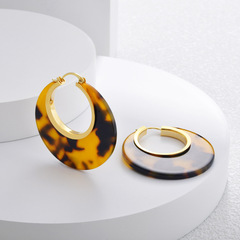 クロスボーダーの真の金のべっ甲のヒョウの紋様の丸い輪の耳のボタンのファッションの軽い豪華な気質のイヤリングの欧米の誇張する大気の耳飾りの女性