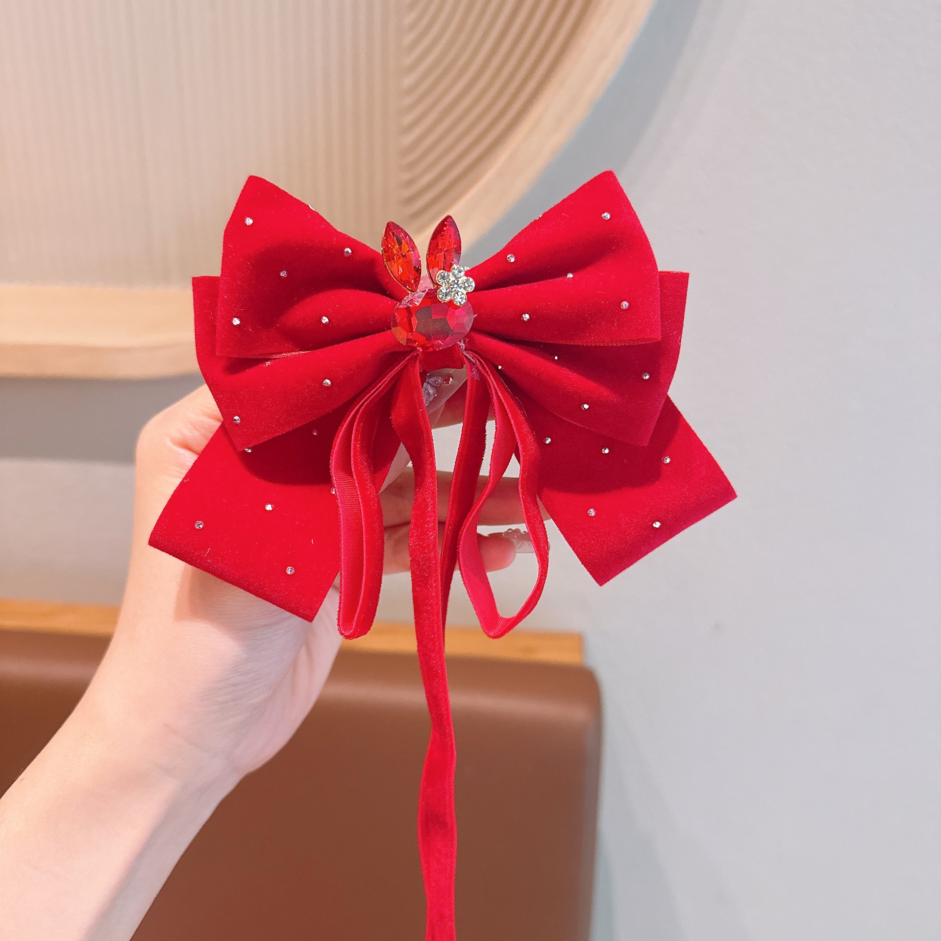 Nuevo estilo coreano para niños arco de Año Nuevo rojo niñas uniformes de Año Nuevo rojo esquinilla clips top clips de cadena clips de pelo