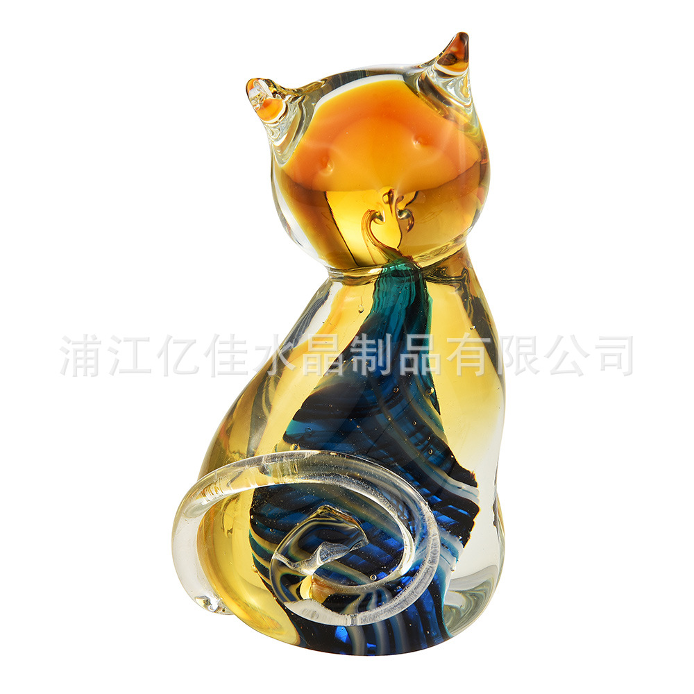 Decoraciones de escritorio creativas para el hogar para atraer la fortuna regalos auspiciosos de vidrio esmaltado gatos artesanías de cristal pequeñas decoraciones