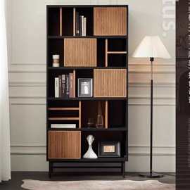 北欧简约客厅落地书柜置物柜家用创意实木展示柜立柜复古储物柜