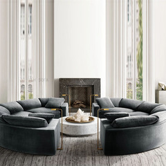 北歐弧形絨布沙發別墅後現代創意沙發酒店展廳組合半圓形休閒家具