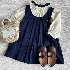 Korean children's clothing girls suit British style 2024 new baby autumn two-piece set fashionable and fashionable black fungus collar