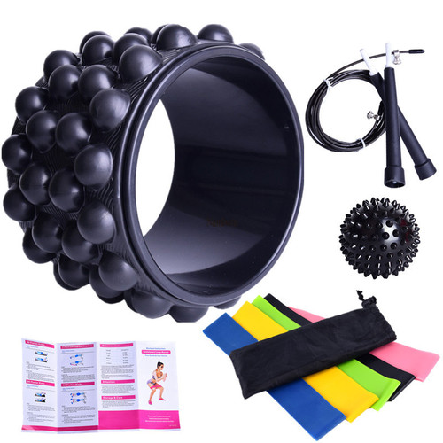 Ten-piece yoga wheel set, Pilates back-bending Dharma wheel, latex elastic ring butt abuser, hardness spike ball, steel wire skipping rope