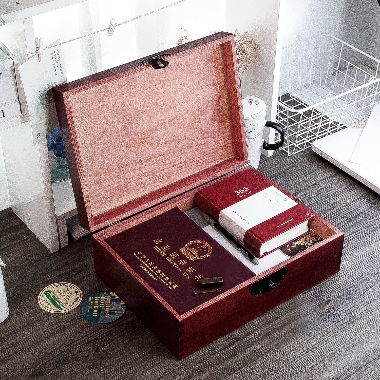 Retro wooden wooden box from natural wood